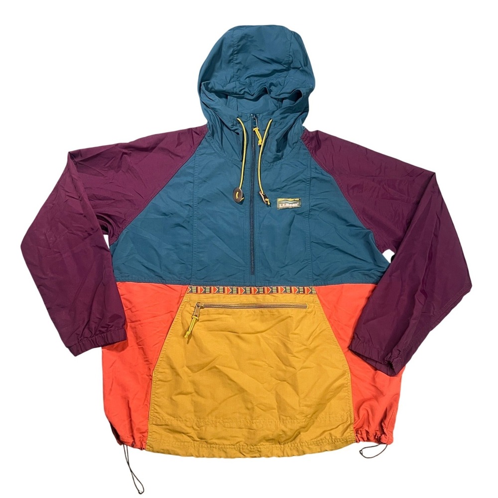 LL Bean Women XL Petite Mountain Classic Anorak Jacket Colorblock Hooded 1/2 Zip
